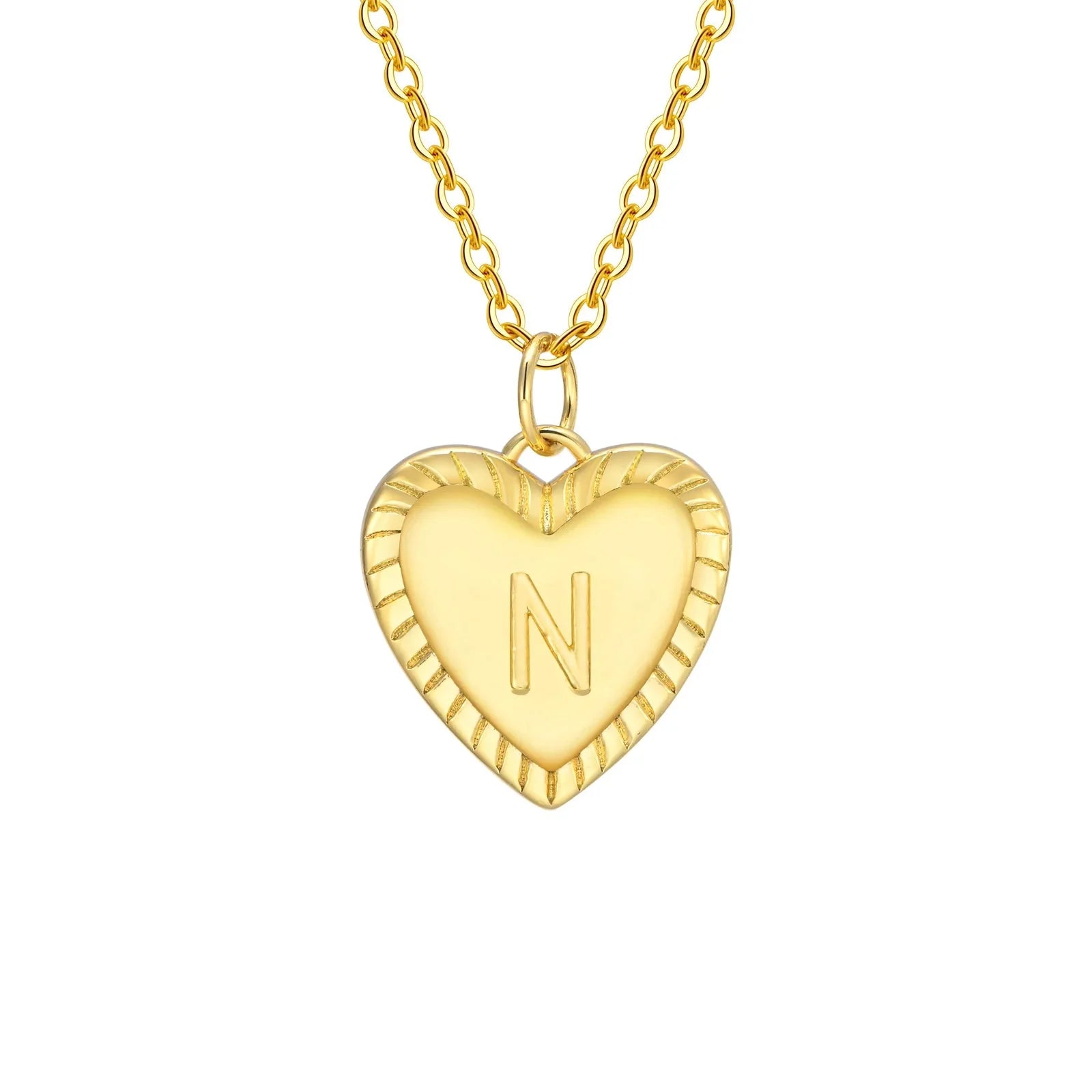 14k Dainty Heart Pendant Letter Initial Necklace - Veinci