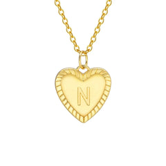 14k Dainty Heart Pendant Letter Initial Necklace - Veinci