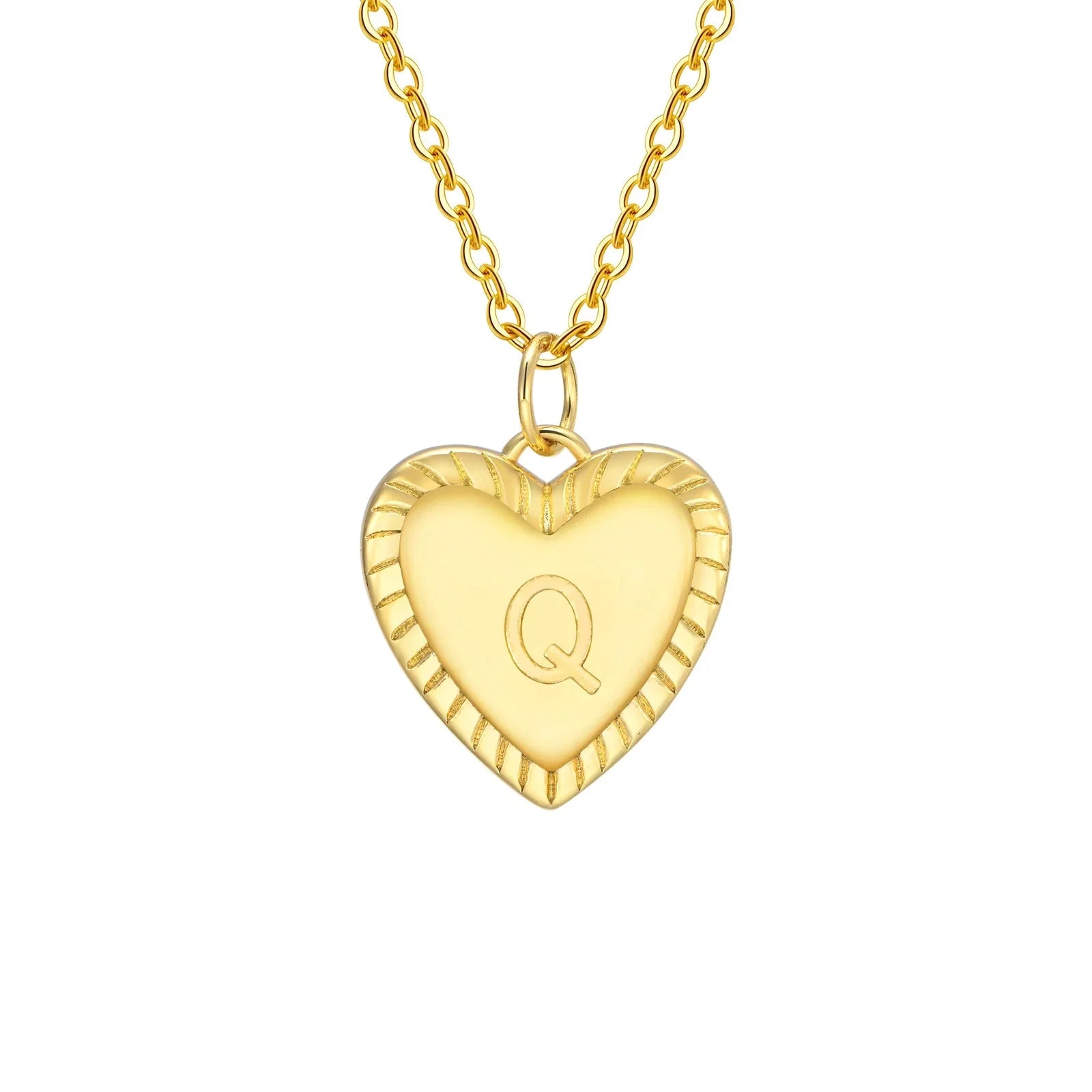 14k Dainty Heart Pendant Letter Initial Necklace - Veinci