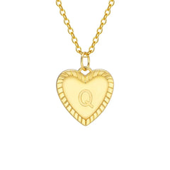 14k Dainty Heart Pendant Letter Initial Necklace - Veinci