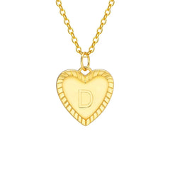 14k Dainty Heart Pendant Letter Initial Necklace - Veinci