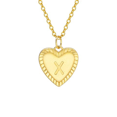 14k Dainty Heart Pendant Letter Initial Necklace - Veinci