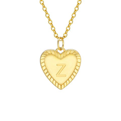 14k Dainty Heart Pendant Letter Initial Necklace - Veinci
