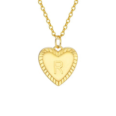 14k Dainty Heart Pendant Letter Initial Necklace - Veinci