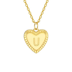 14k Dainty Heart Pendant Letter Initial Necklace - Veinci