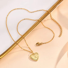 14k Dainty Heart Pendant Letter Initial Necklace - Veinci