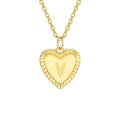 14k Dainty Heart Pendant Letter Initial Necklace - Veinci