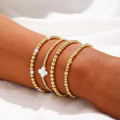 14K 4-Piece Beaded Cross Bracelet Stack
