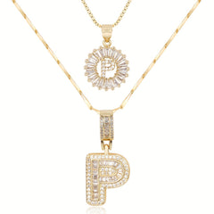 2-Piece 14K Diamond Letter Initial Necklaces
