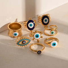 18k Bohemian Evil Eye Rings - Veinci