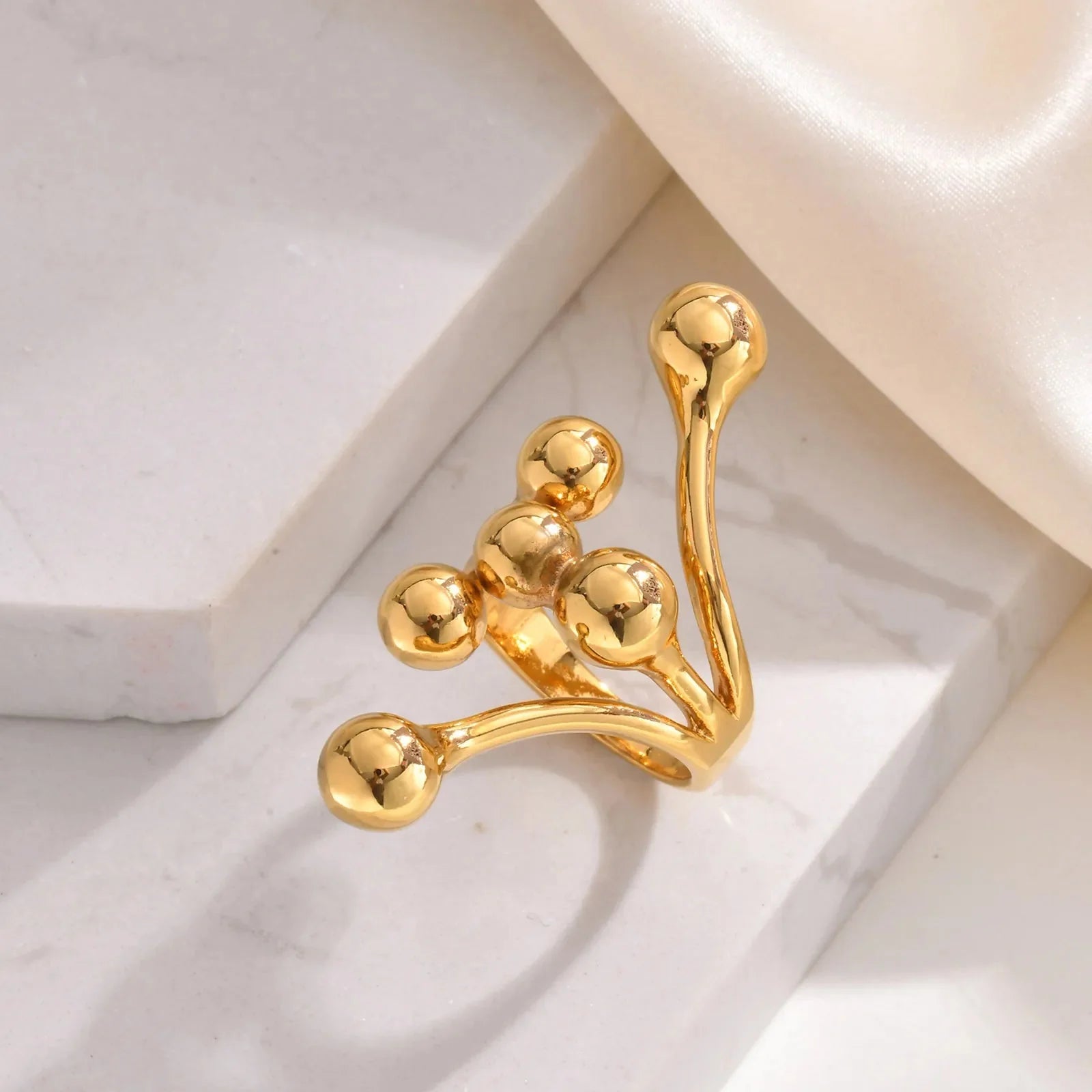 18k Bold Layered Ball Wrap Ring - Veinci