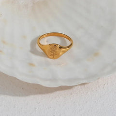 18k Dainty Floral Signet Rings - Veinci