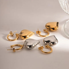 18k Dainty Heart Hoops Earrings - Veinci