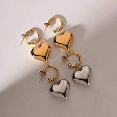 18k Dainty Heart Hoops Earrings - Veinci