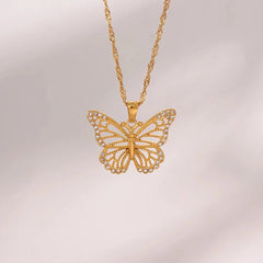 18k Diamond Accented Butterfly Necklace - Veinci