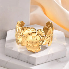 18k Floral Cuff Bangle Bracelets - Veinci