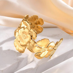 18k Floral Cuff Bangle Bracelets - Veinci