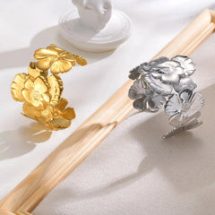 18k Floral Cuff Bangle Bracelets - Veinci