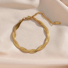 18k Interwoven Herringbone Chain Necklace and Bracelet Set - Veinci