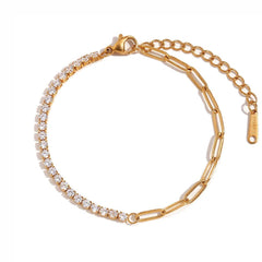 18k Paperclip Chain Tennis Necklace, Bracelet, and Earrings - Veinci