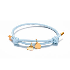 18k Personalized Leather Heart Charm Bracelet - Veinci