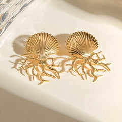18k Sea Shell Coral Earrings - Veinci