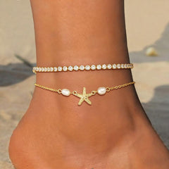 2-Piece Starfish & Tennis Anklet Set
