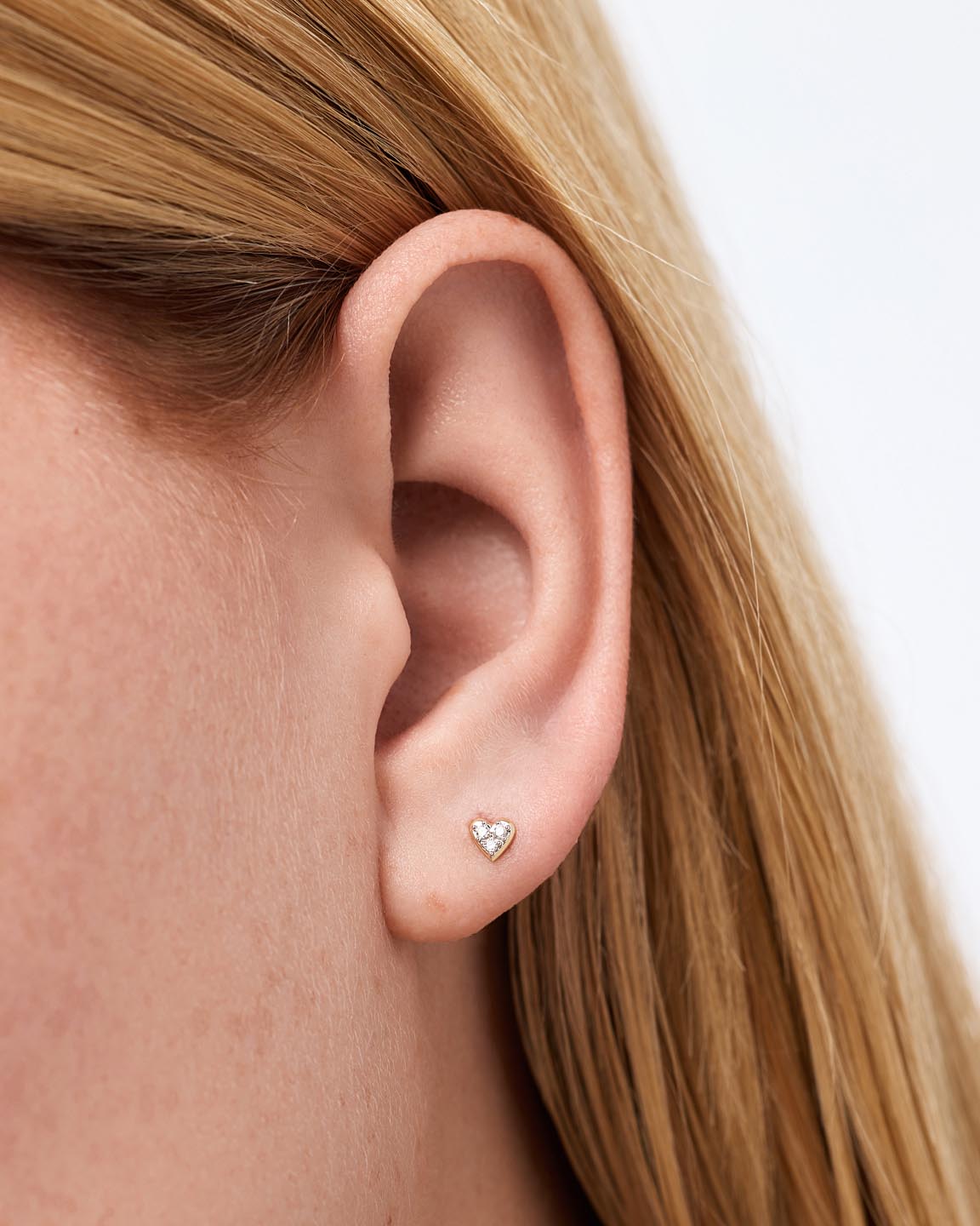 Solid Yellow Gold - Diamond Heart Flatback Single Stud