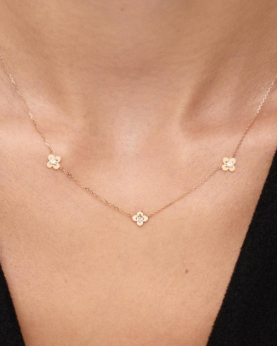 Solid Gold Diamond Solid Bloom Spring Ring Clasp Fine Flower Chain Necklaces Ana Luisa Mini Flower Station Necklace