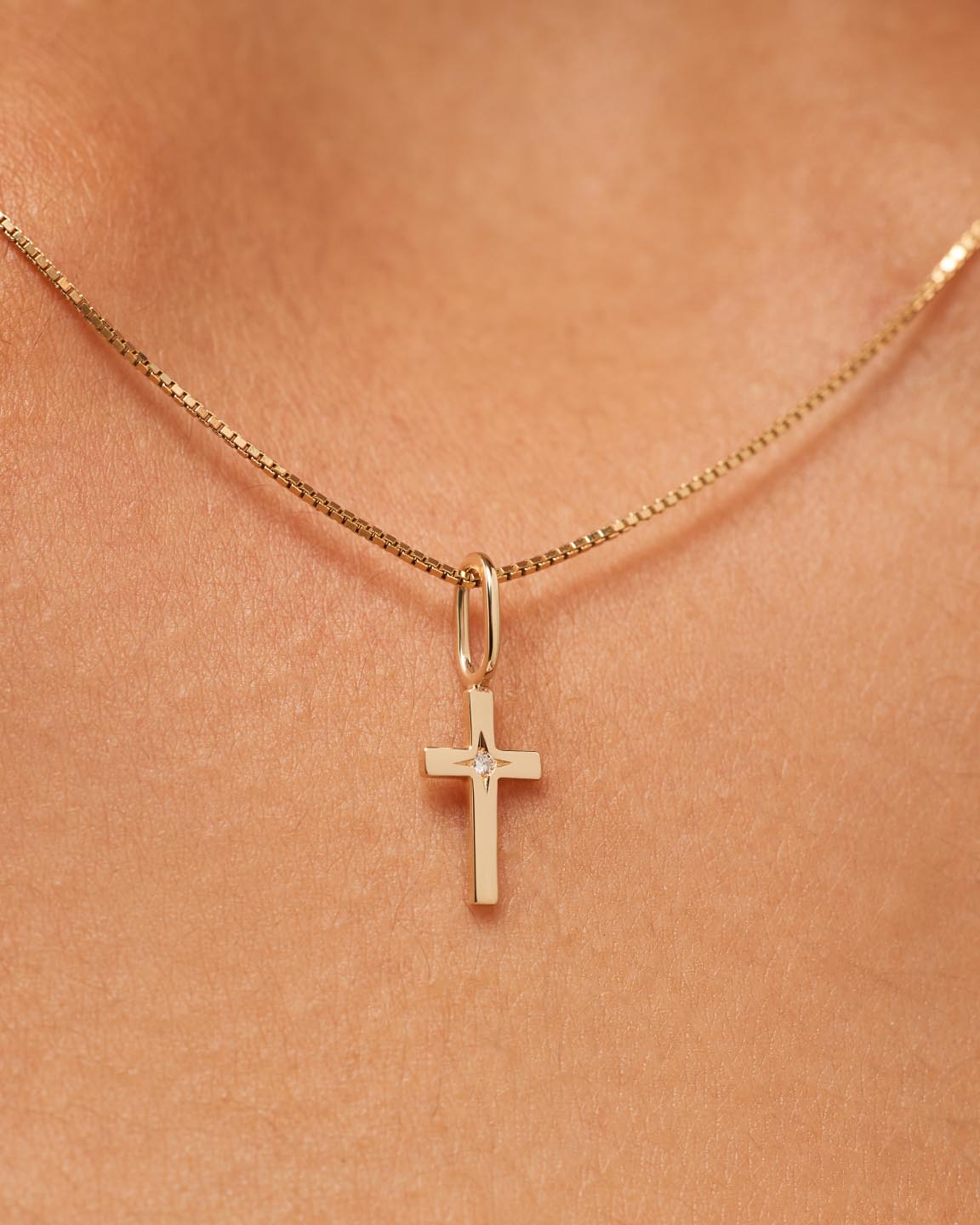 Solid Yellow Gold - Diamond Cross Necklace