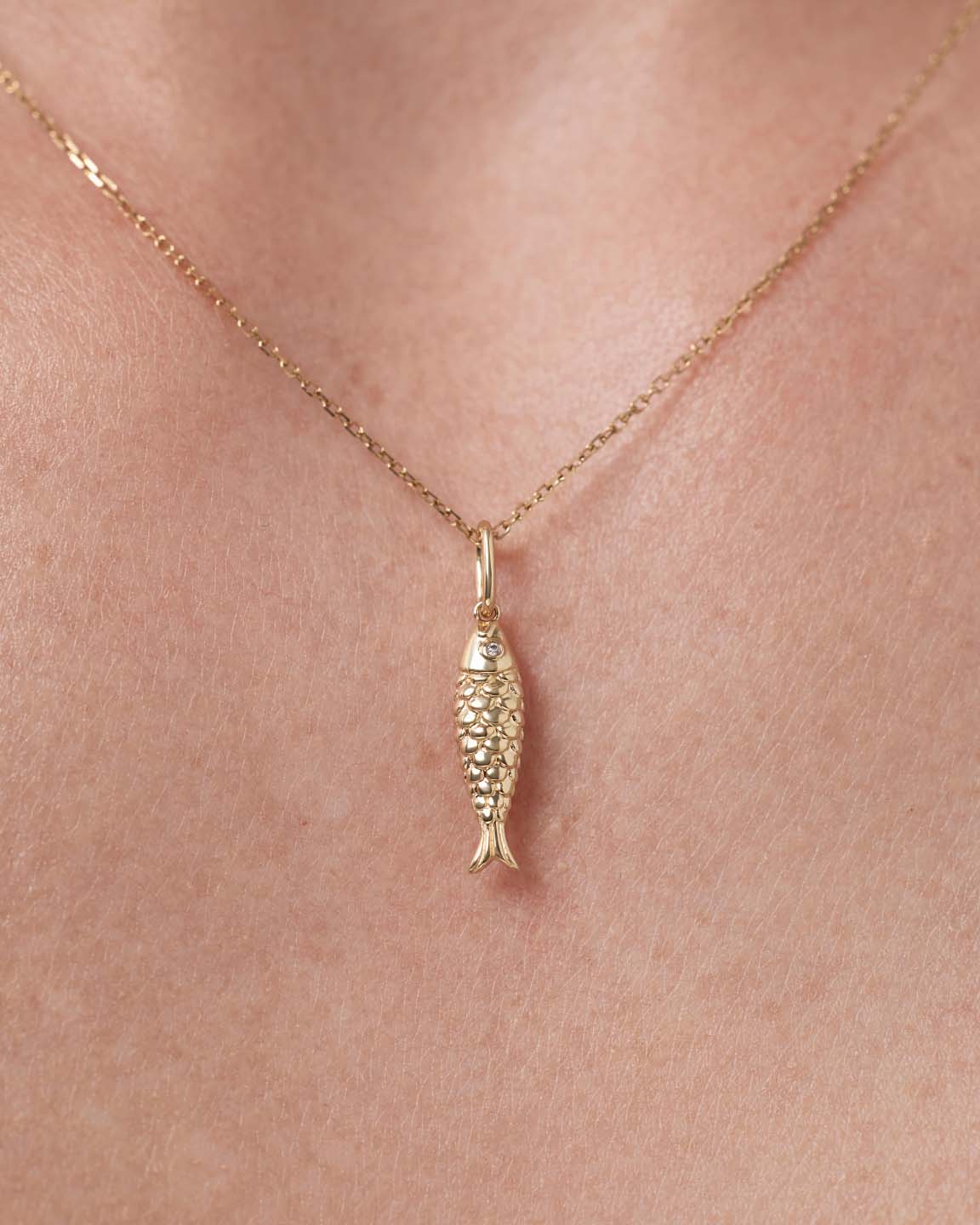 Solid Yellow Gold - Gemstone Fish Charm