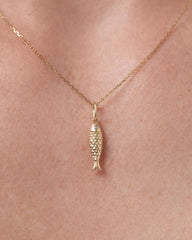 Solid Yellow Gold - Gemstone Fish Charm