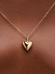 Solid Yellow Gold - Medium Heart Charm Necklace