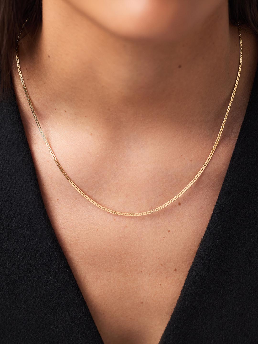 Solid Yellow Gold - Flat Mariner Chain Necklace