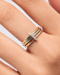 Solid Yellow Gold - Diamond Link Ring