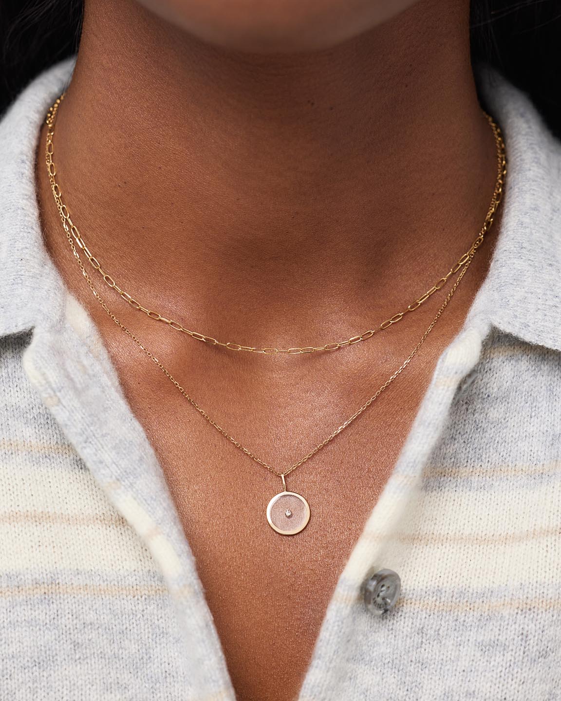 Gold Pendant Necklace - Gold Floating Diamond Large Necklace