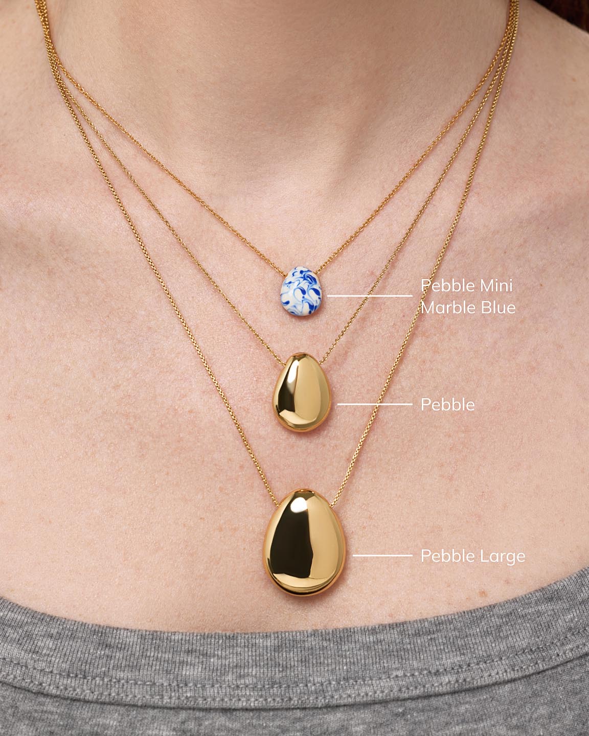 Gold Pendant Necklace - Pebble