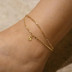 2-Piece 14K Serif Letter Initial Anklet Set