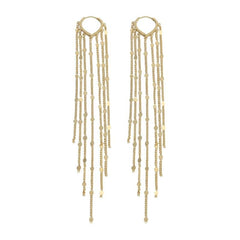 14K Tassel Chain Hoop Earrings