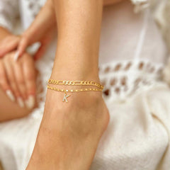 2-Piece 14K Diamond Letter Initial Anklet