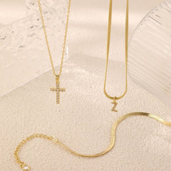 3-Piece 14K Diamond Accented Initial & Cross Necklace Set