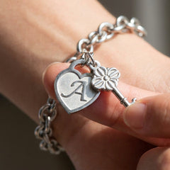 Chunky Clip Heart & Key Letter Initial Bracelet