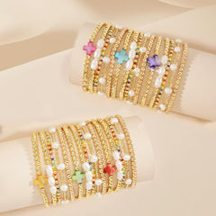 5-Piece Colorful Boho Pearl & Cross Beaded Bracelet Stack