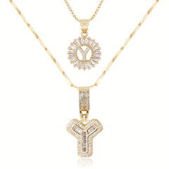 2-Piece 14K Diamond Letter Initial Necklaces