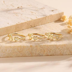 Elegant Heart Accented Serif Letter Initial Ring