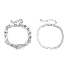 2pc Statement Chain Lock & Herringbone Bracelet - Veinci
