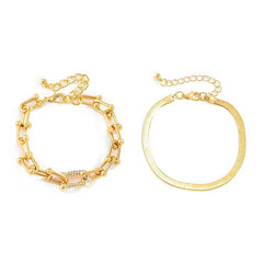 2pc Statement Chain Lock & Herringbone Bracelet - Veinci
