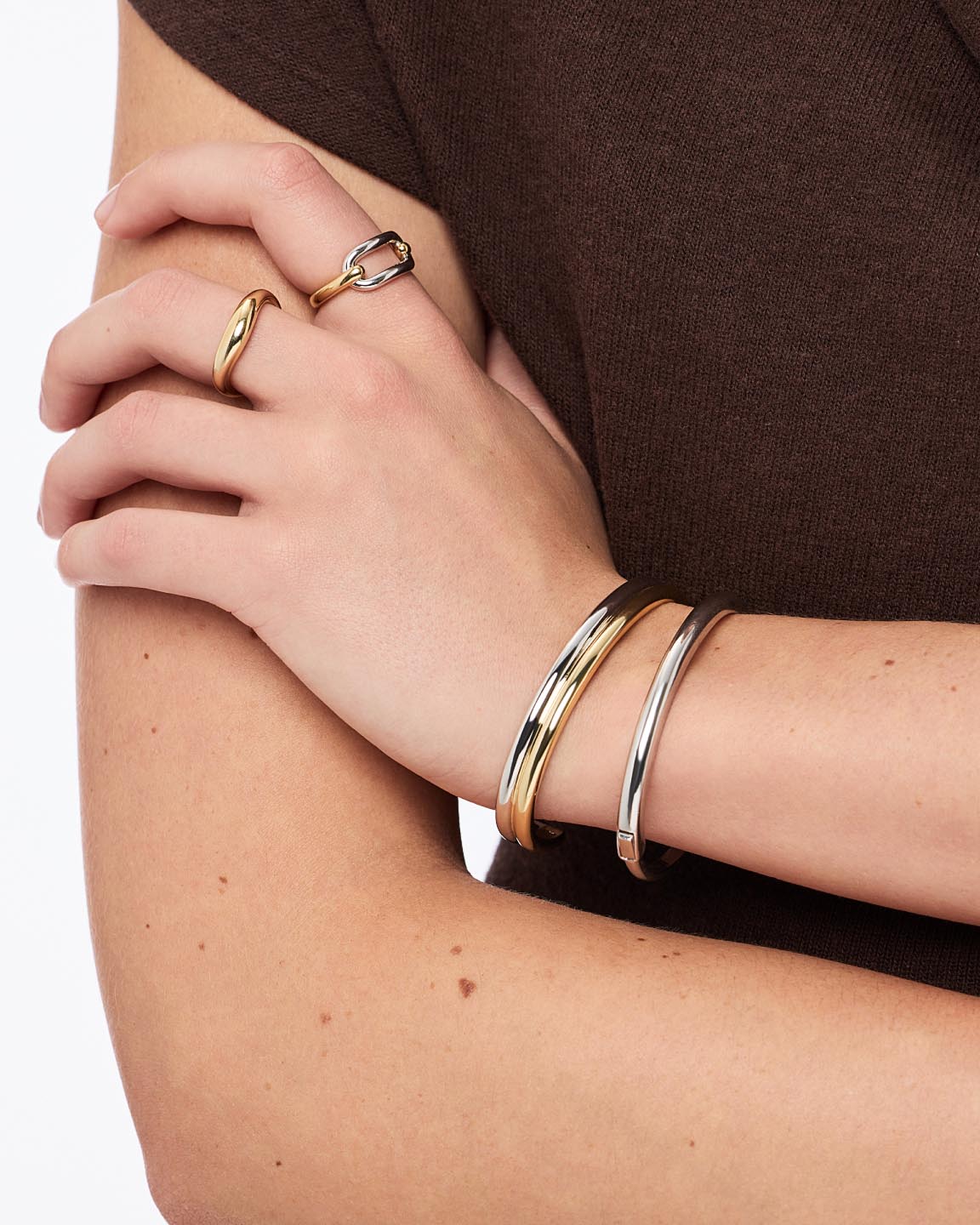 14K Gold Rhodium Plated Two Tone Cuff Bracelets For Women Ana Luisa Arlo Double Two Tone
