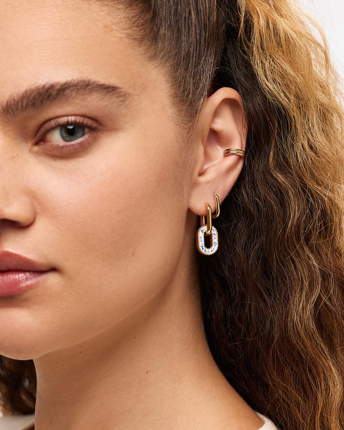 Double Hoop Earrings - Ash Double Marble Blue