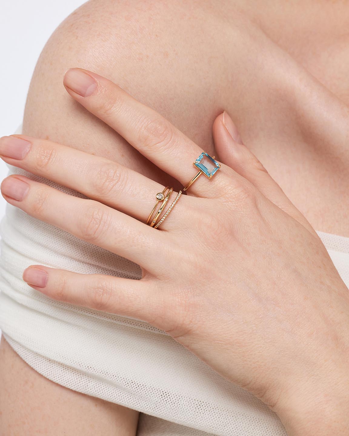 Solid Yellow Gold - Blue Topaz Spritz Ring